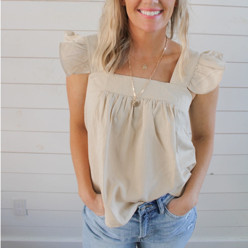 Women's Beige Ruffle Sleeve Tank